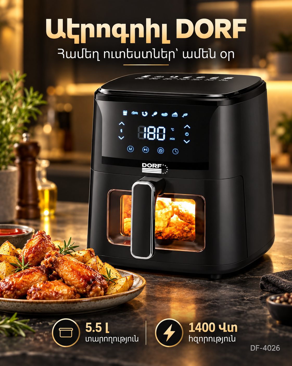 Ֆրի պատրաստող սարք /Ճարպաջեռոց (Аэрогриль/Фритюрница) DORF DF-4026 Megashopping